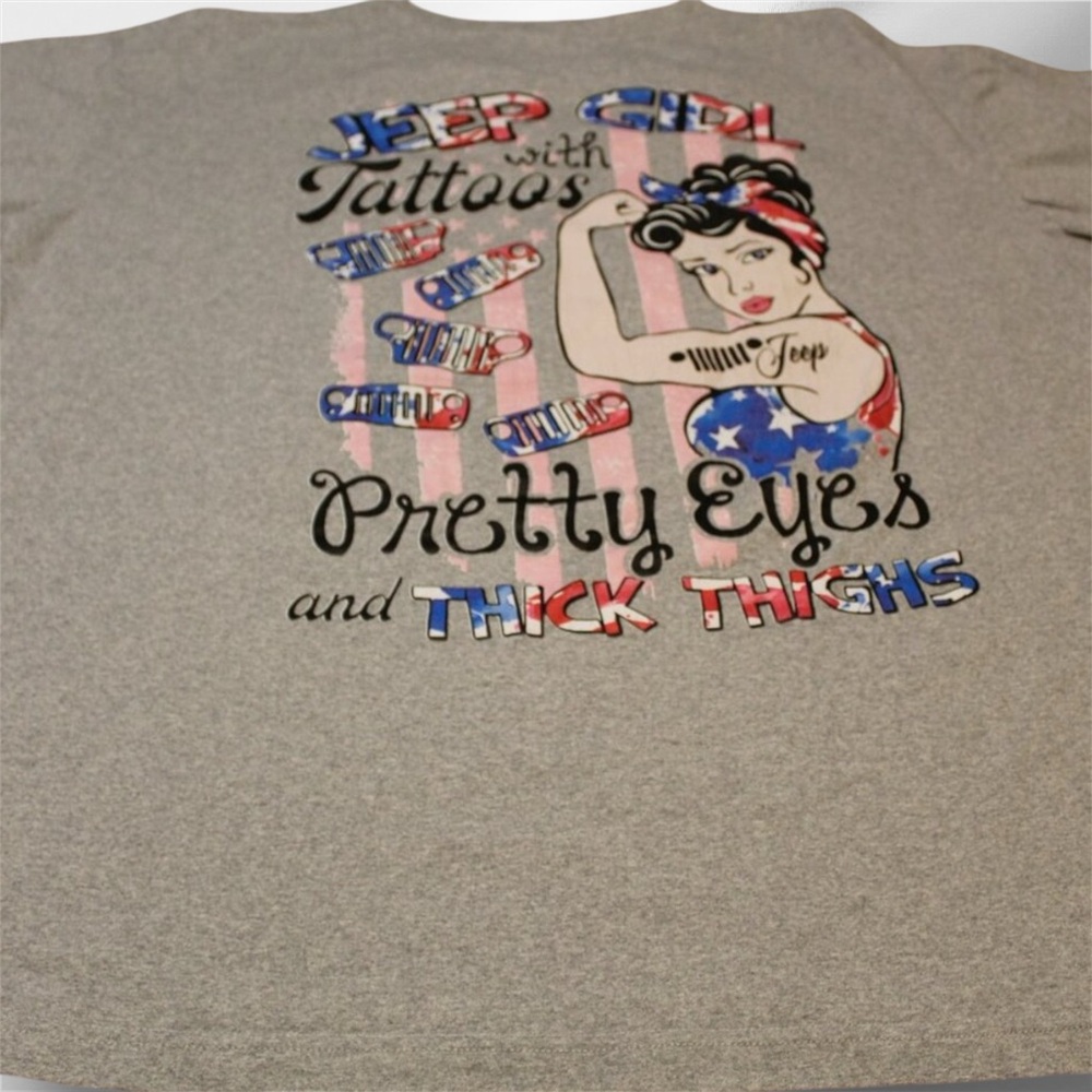 Jeep Shirt 2XL Gray SunFrog American Flag Patriotic Graphic Tee Tattoos USA